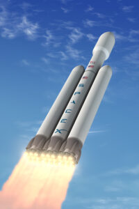 Falcon Heavy na vizualizaci z roku 2011 - do dneška se hodně změnil. Prodloužily se mu nádrže, zesílily motory a začal používat podchlazené pohonné látky. To vše zvýšilo jeho nosnost.