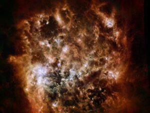 Velký Magellanův oblak, nepravidelná galaxie vzdálená 163 000 světelných let od Země, vyfocený dalekohledem Herschel.
