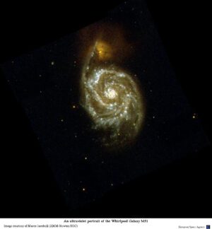 Rentgenový snímek známé Vírové galaxie M51 kolidující s menší NGC 5195.