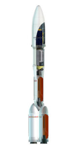 Skorší koncept rakety Ariane 6 s trojuholníkovým usporiadaním motorov prvého stupňa.