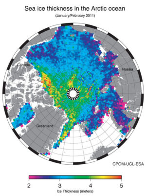 První mapa tloušťky mořského ledu.