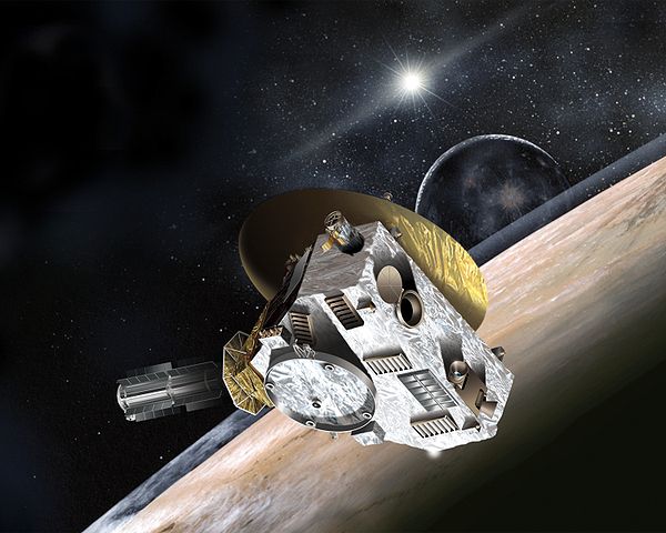 Umělecká představa sondy New Horizons u Pluta