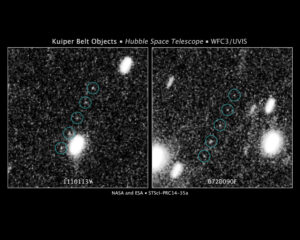 Jeden z 200 snímků HST zaznamenal potenciální malá tělesa Kuiperova pásu.