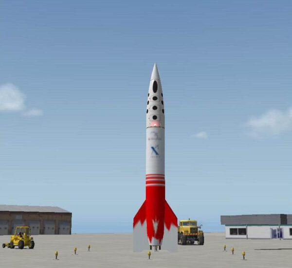 Raketa Canadian Arrow před startem (počítačová animace).