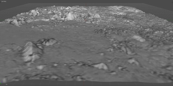 3D model povrchu Pluta, jak jej v programu Blender vymodeloval John Van Vliet