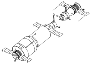 Saljut 1 s lodí Sojuz (vpravo)