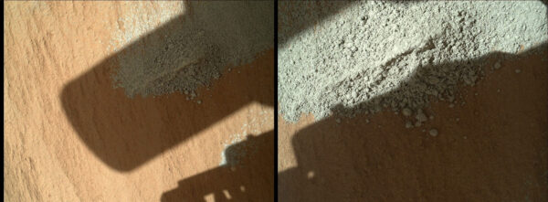 Sol 486 - Rover vysypal zbytky odvrtaného prachu z lokality Cumberland a kamera MastCam vyfotila výsledek