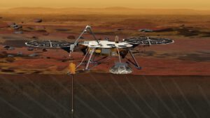 Umělecká představa landeru InSight na Marsu.