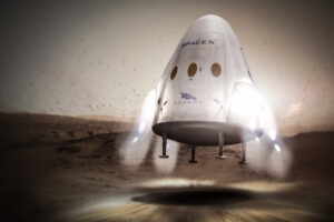Dragon přistává motoricky na Marsu - zatím jen v představách umělce