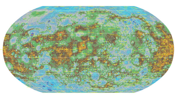 Topografická mapa Merkuru ze sondy MESSENGER