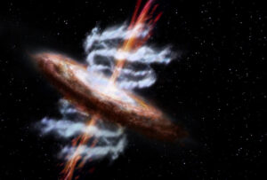 Umělecká představa aktivní galaxie s masivní černou dírou