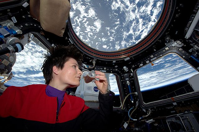 Samantha_Cristoforetti_drinks_coffee_in_the_Cupola zdroj: wikimedia.org