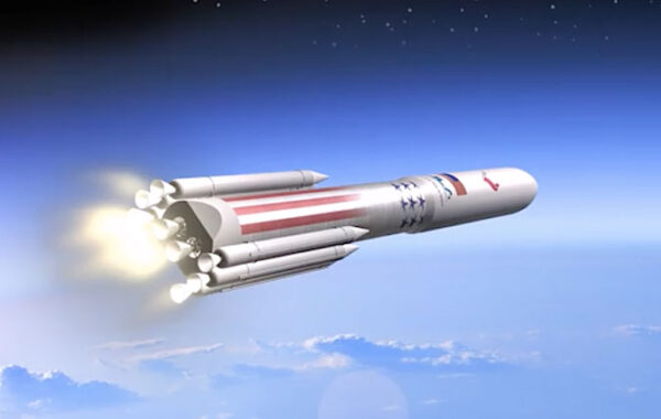 Vizualizace rakety Vulcan s motory BE-4 na prvním stupni.