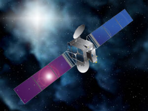 Vizualizace družice BulgariaSat-1 na oběžné dráze.