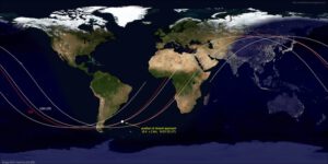 Pozícia, v ktorej došlo 3. júna 2017 k najbližšiemu priblíženiu sa satelitu USA-276 k ISS