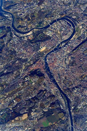 Praha při pohledu z ISS.