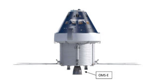 Schéma lodi Orion s vyznačeným hlavním motorem.