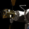 Vlevo zobrazený modul PPE bude prvním dílem stanice u Měsíce - v pravé části vidíme zaparkovanou loď Orion.