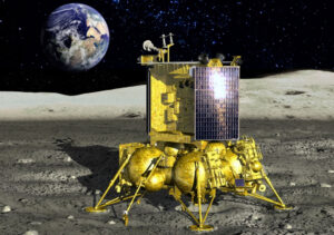 Umělecká představa sondy Luna 25 na Měsíci.