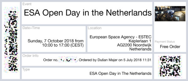 Vstupenka na Den otevřených dveří v ESTECu pro rok 2018, kterou získáte po bezplatné registraci.