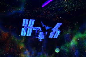 Raketoplán přilétá k ISS ve východu z expozice