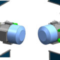 Vizualizace sestavy ESPRIT/Utilization Element spojené s modulem PPE - Americký Modul pro využívání je vyznačen modře.