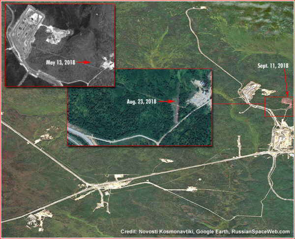 Průběh odlesňování na místě budoucí rampy pro rakety Angara.