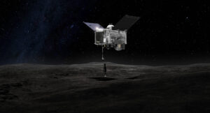 Vizualizace odběru materiálu sondou OSIRIS-REx.