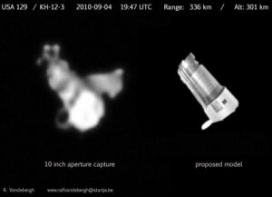 Ralf Vandenbergh pořídil v roce 2010 mimořádněp ovedený snímek družice z řady KH-11 - vpravo vidíme předpokládanou podobu.