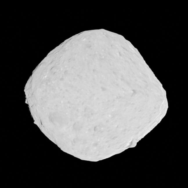 Model asteroidu Bennu založený na snímcích sondy OSIRIS-REx. Jeho rozlišení je šest metrů.