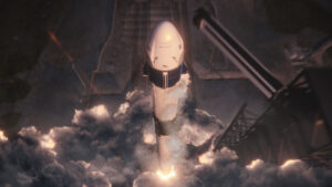 Vizualizace start Falconu 9 s lodí Crew Dragon.