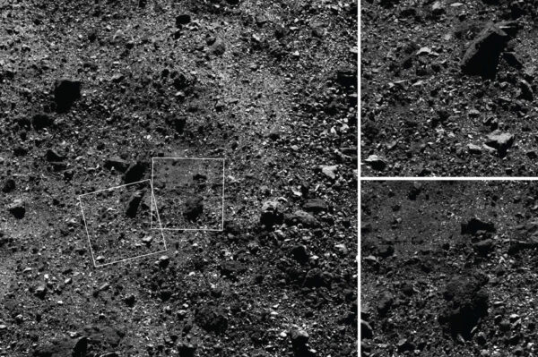 Severní polokoule planetky Bennu zachycená 25. února 2019 kamerami MapCam a PolyCam.
