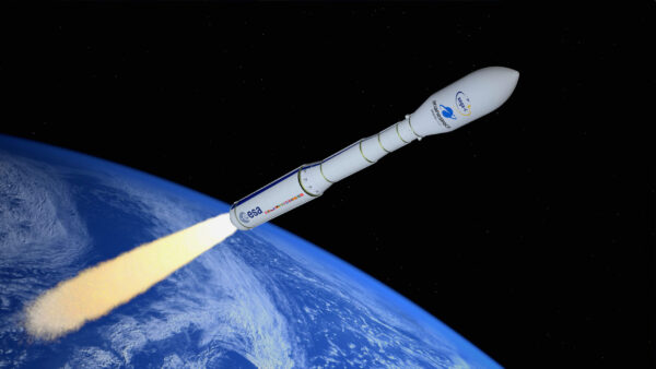 Umělecká představa rakety Vega-C za letu.