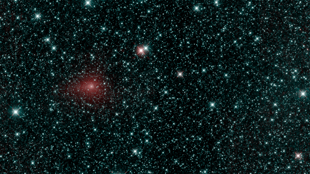 Kometa C/2018 Y1 Iwamoto na několika snímcích teleskopu NEOWISE. Fotky vznikly 25. února 2019, kdy se kometa nacházela 90 milionů kilometrů od Země. Jedná se o dlouhoperiodickou kometu pocházející z Oortova oblaku a ke Slunci se dostala poprvé za více než tisíc let.
