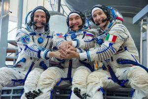 Posádka Sojuzu MS-13 zleva Morgan - Skvorcov - Parmitano