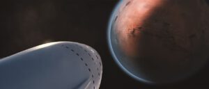 Vizualizace cesty kosmické lodi SpaceX k Marsu.