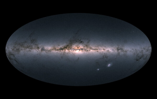 Barevná mapa hvězdné oblohy pohledem sondy Gaia. Plné rozlišení najdete zde.
