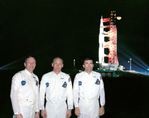 Záložní posádka Apolla 8 v prosinci 1968 (zleva): Neil Armstrong, Edwin Aldrin a Fred Haise.