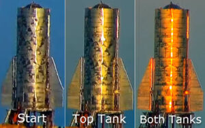 Série fotek ukazuje, jak tlakování nádrží vyrovnalo některé nerovnosti na povrchu pláště Starship Mk 1.