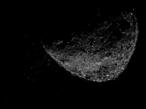 Fotografie odletujících částic z Bennu