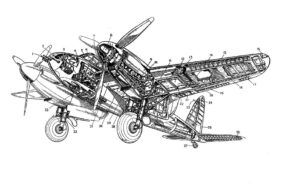 Jan Kaplický se už jako mladý inspiroval technickou kresbou, kterou přenesl do své tvorby. Na obrázku je řez jeho oblíbeným strojem „Dřevěný zázrak“ De Havilland DH-98 Mosquito. 