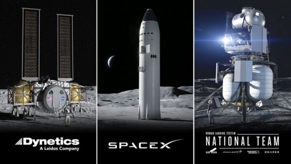 Tři finalisté výběru NASA na pilotované lunární landery.
