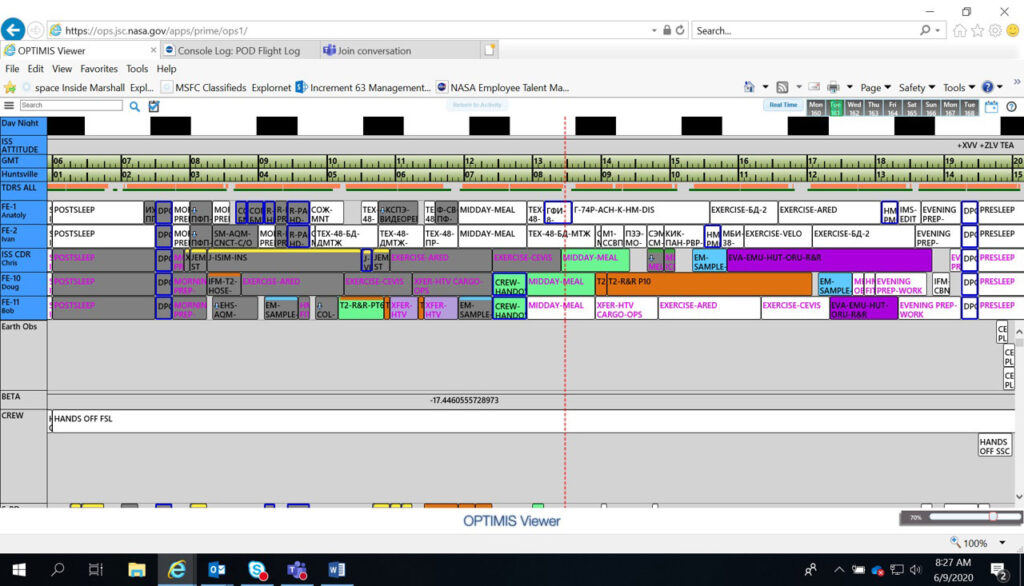 Score - interaktivní program od NASA umožňující sledovat harmonogram členů posádky ISS.
