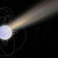 Umělecká představa magnetaru, který uvolňuje radiový záblesk.