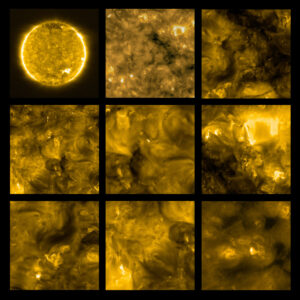 Snímky Slunce pořízené přístrojem EUI 30. května 2020 na vlnové délce 17 nanometrů.