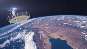 Umělecká představa družice Sequoia s rozloženou radarovou anténou.