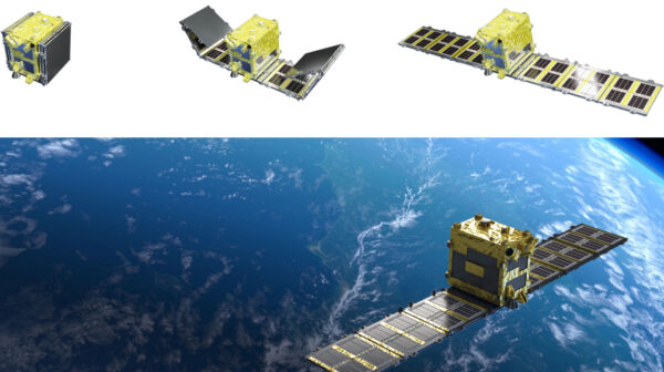 Proces rozkládání radarové antény družice StriX-α.
