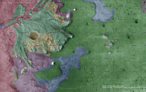 Geologická mapa oblasti přistání.