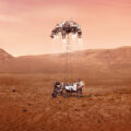Závěrečná fáze přistání Perseverance na Marsu jak ji přibližuje kresba od NASA