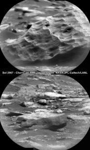 Curiosity, sol 2967, detail meteoritů pomocí ChemCam, zdroj: NASA/JPL-Caltech/MSSS, unmannedspaceflight.com